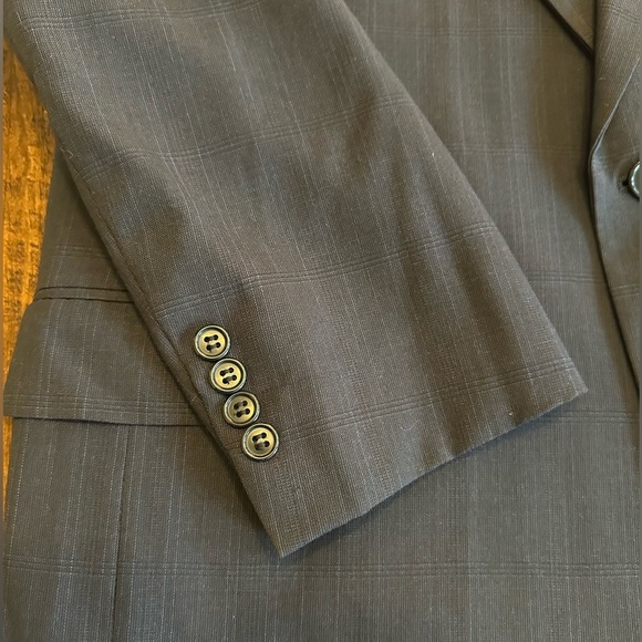 Christian Dior | Vintage Tonal Plaid Navy Blue Wool 2-pc Suit, Jacket Size 46R - Picture 7 of 15